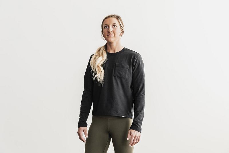 Black Nobull WoHeavyweight Pocket Boxy Tee Women's Long Sleeve | CA T2203C